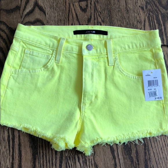 neon yellow denim shorts